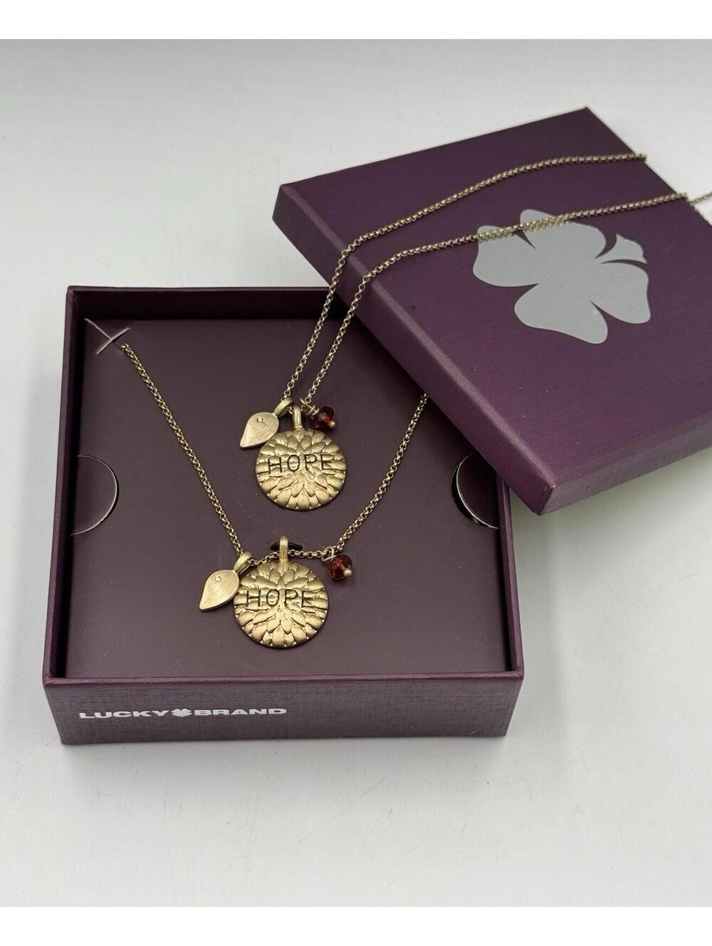 Lucky Brand "Hope" Pendant Necklace: Bronzed Brass, Amber Crystal Charm 2